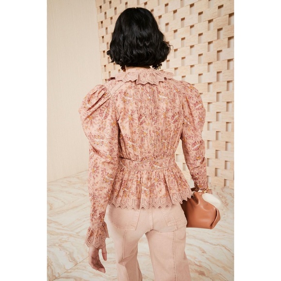 nwt ulla johnson  brigitte paisley lace blouse in foxglove mauve, size 4 - Picture 4 of 11